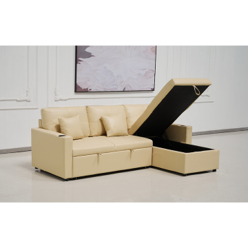Modern leather sofa bed with storage
