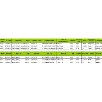 Datos de importación de magnesia quemados con luz