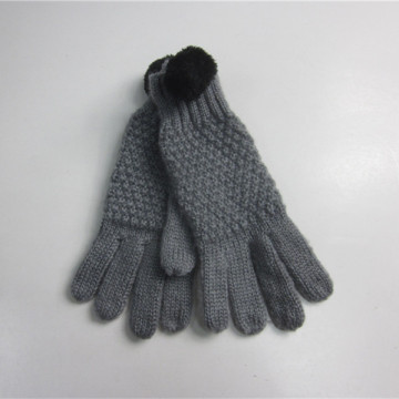 Mohair Knit Gloves With Small Pompom