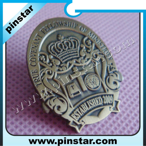 Royal silver plating stamped custom logo metal enamel badge