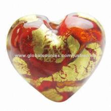 Gold and silver foil lined heart-shaped lampwork glass beads