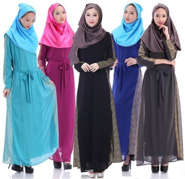 long sleeve maxi chiffon beaded muslim dress abaya