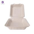 6 Inch biodegradable togo food container disposable take away lunch packing bagasse pulp hinge hamburger box