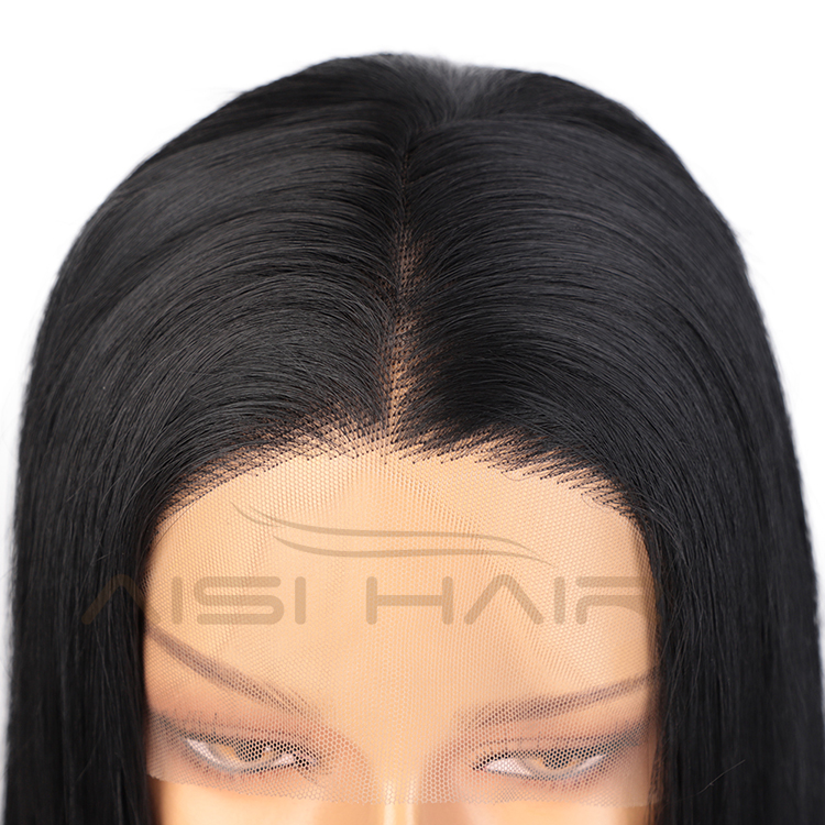 Aisi Hair Wholesale Long Silky Straight Black Wig Middle Part Swiss Lace Wig Synthetic Hair Front Lace Wigs For Black Women