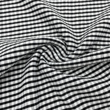 Black White Check Polyester Spandex Mixed Fabric