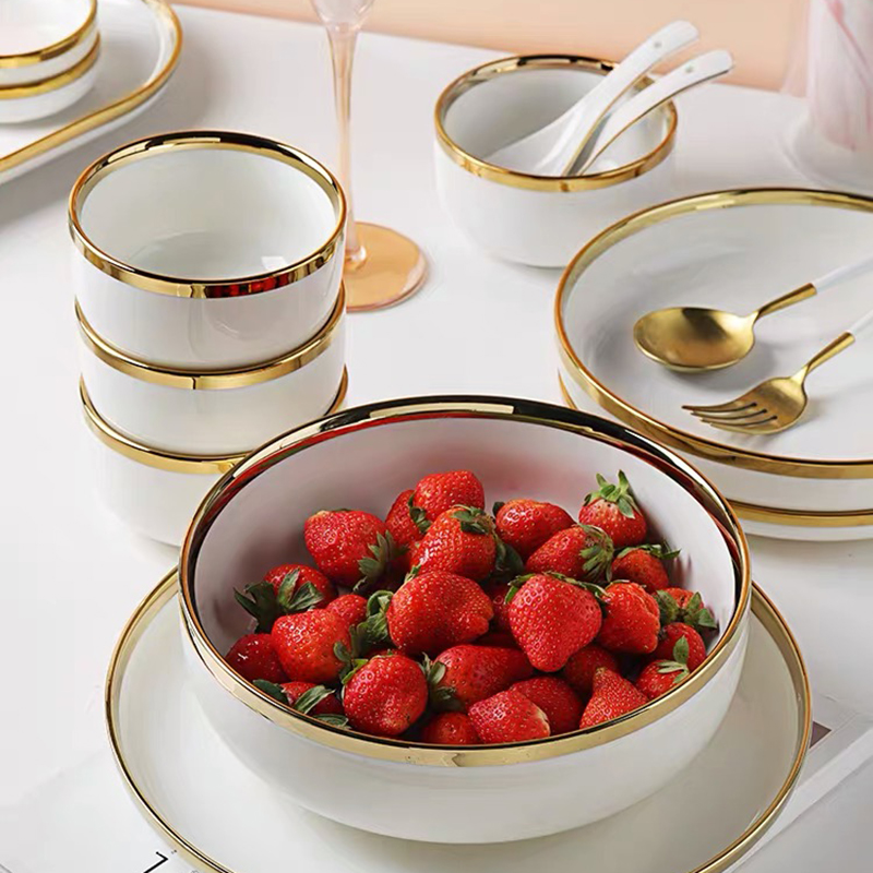 White Porcelain Plates and Bowls Set Service for 1/2/4 Ceramic Food Plate Full Tableware of Dishes for Restaurant Hotel