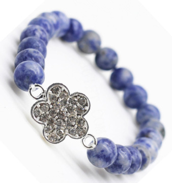 Sodalite Gemstone Bracelet with Diamante alloy Flower Piece