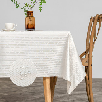 Beige 100% Polyester Waterproof Wrinkle Resistant Tablecloth