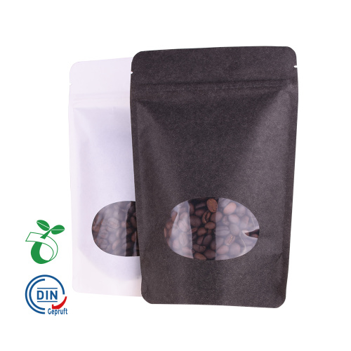 PLA Plastic Kraft Bags mit Fenster Biologisch abbaubare Pla Food Tee Plastiktüte Kaffeebohnen / Beef Jerky / Snack