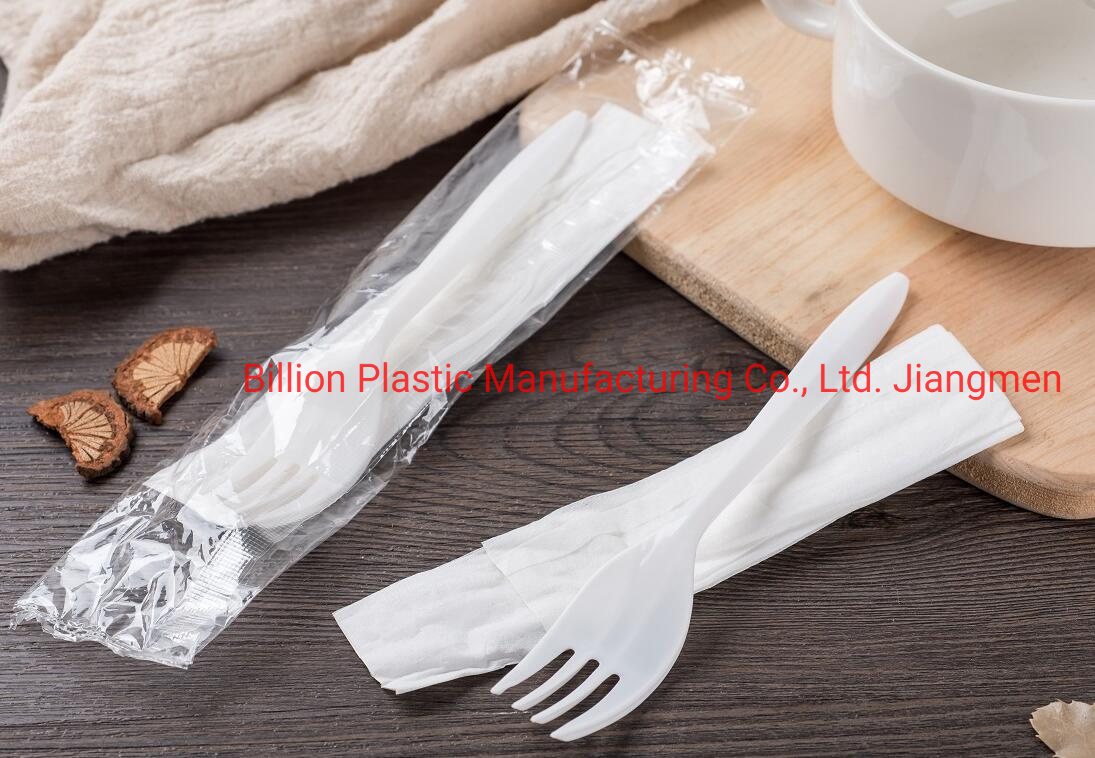 White Color Disposable PP Plastic Fork and Napkin Set