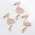 Aleación de esmalte rosa Flamingo colgante de pájaro artificial encantos para pendiente pulsera accesorios de bricolaje fabricación de joyas metálicas