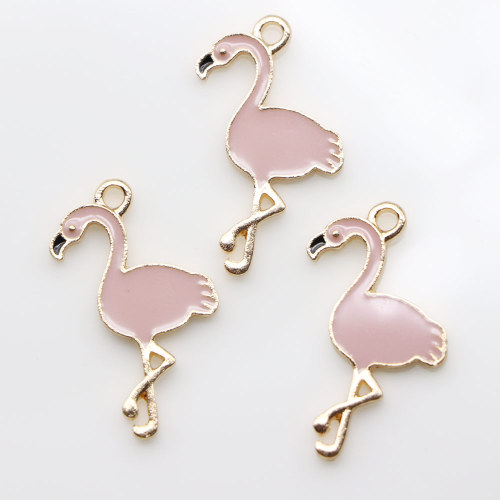 Alloy Pink Enamel Flamingo Artificial Bird Pendant Charms For Earring Bracelet DIY Accessories Metallic Jewelry Making