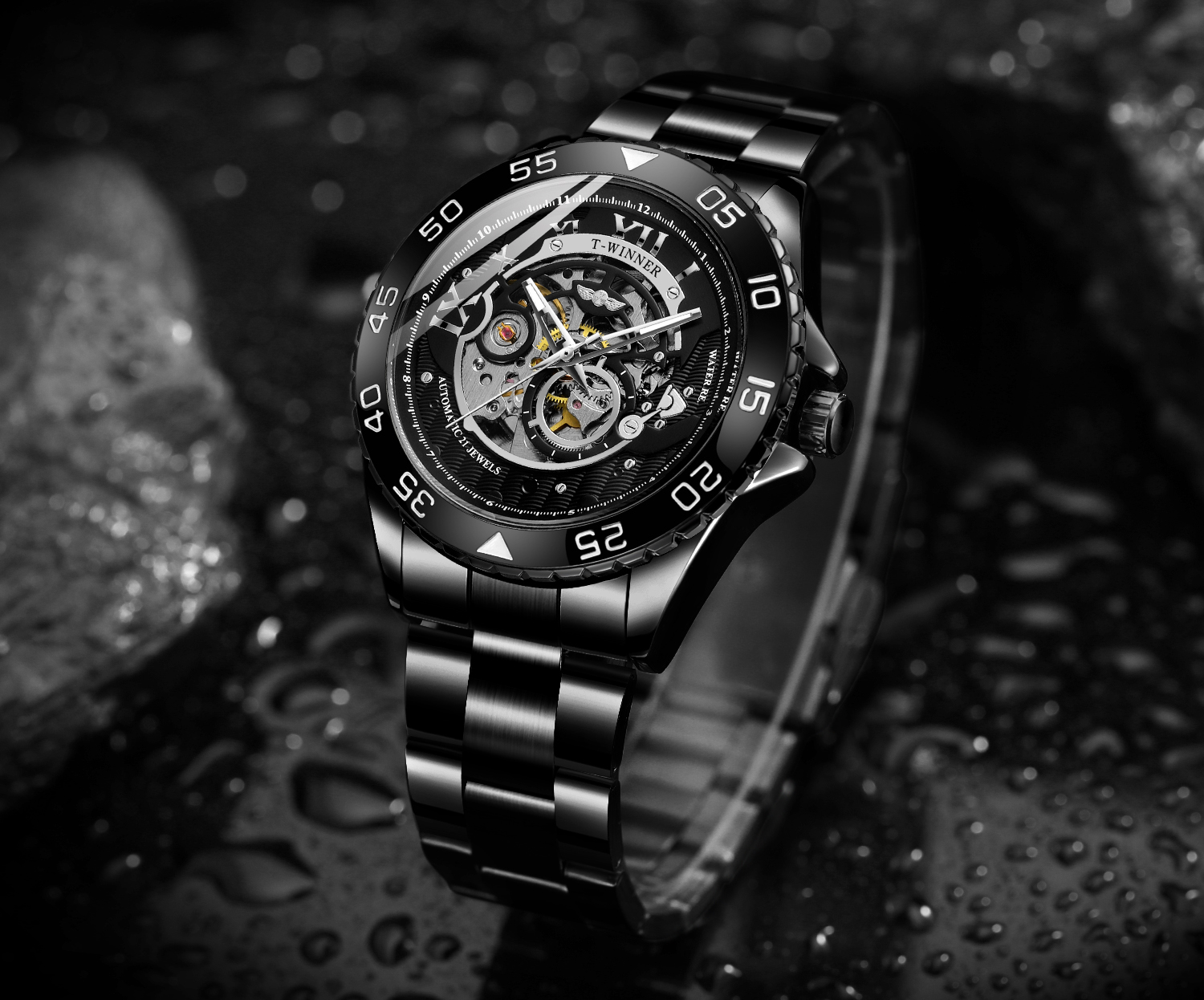 Winner 8193 Stainless Steel Mens Automatic Watches Skeleton Water Proof Winner Watch Mechanical