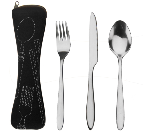 Portable camping cutlery set spoon fork knife set with pouch