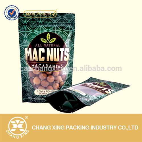 Custom design raisin/nuts/dry fruit plastic stand up packing bags with zip lock and window