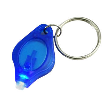 Drop-shaped plastic LED light keychain with dome sticker logo for promotional use