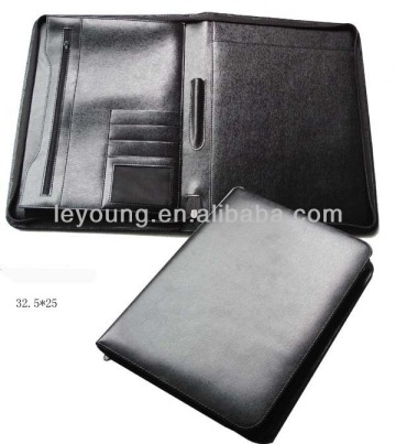 Luxury Leather Padfolio Folder With Zipper Closure