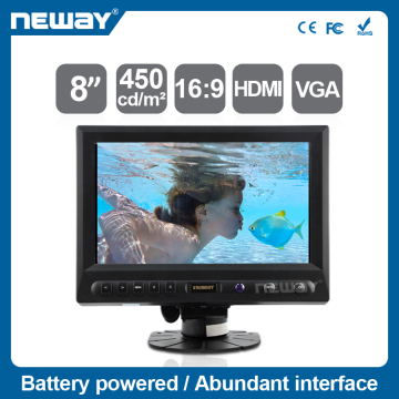 8" Widescreen TFT lcd Monitor with high brightness resistive touch function optional