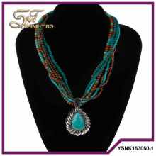 Antique silver turquoise wooden bead 7 layer bead necklace for sale