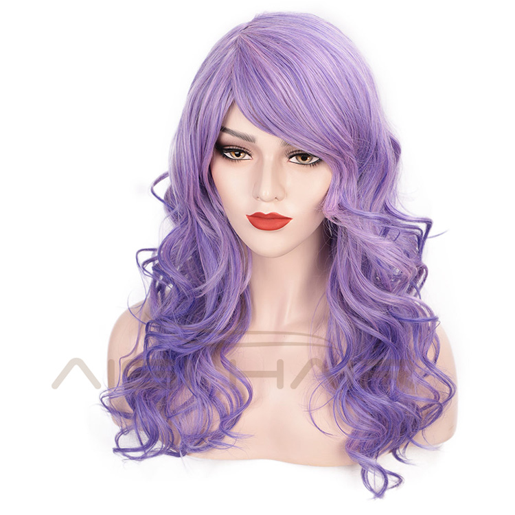 Aisi Hair Long Wavy Hair Purple High Temperature Synthetic Wigs for Women Fashion Female Cosplay Party Christmas Wigs