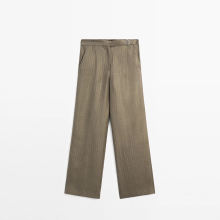 Women's simple and high-end lightweight linen striped casual pants