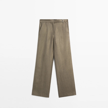 Women's simple and high-end lightweight linen striped casual pants