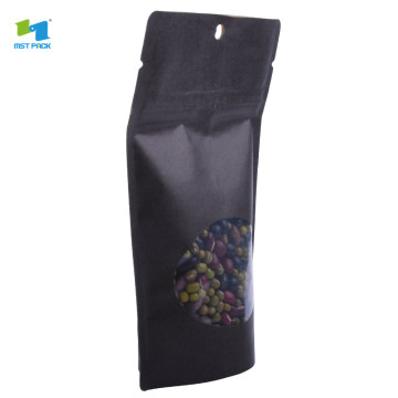 Custom wholesale food grade matt black stand up pouch with clear window