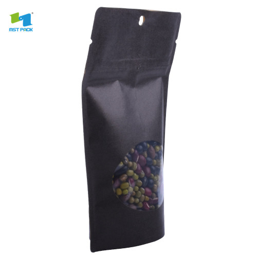 Kustom grosir food grade matt black stand up pouch dengan jendela bening