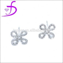 micro pave setting 925 sterling silver jewelry Four Leaf Clover silver stud earrings