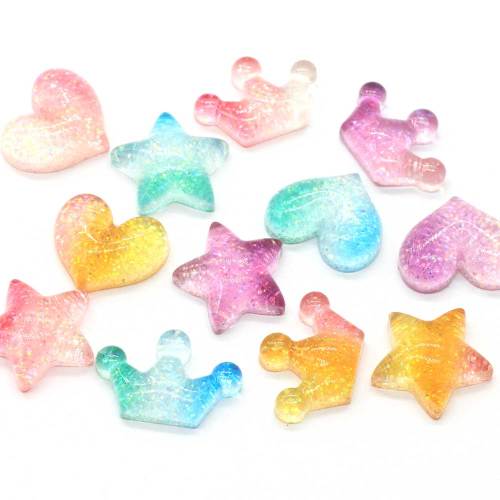 Assorted Resin Glitter Flatback Cabochons Flat Back Heart Crown Star Cabochons Cute Bling Cabs Hair Bow Center DIY