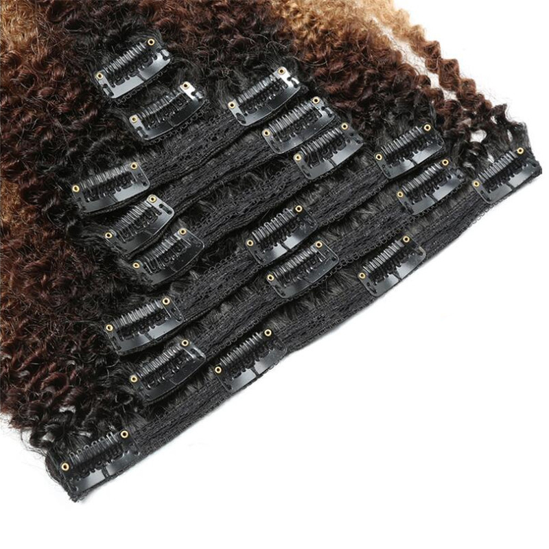 Wholesale original remy clip in hair extensions for black women, afro  kinky curly Brazilian clip in huam hair extensions