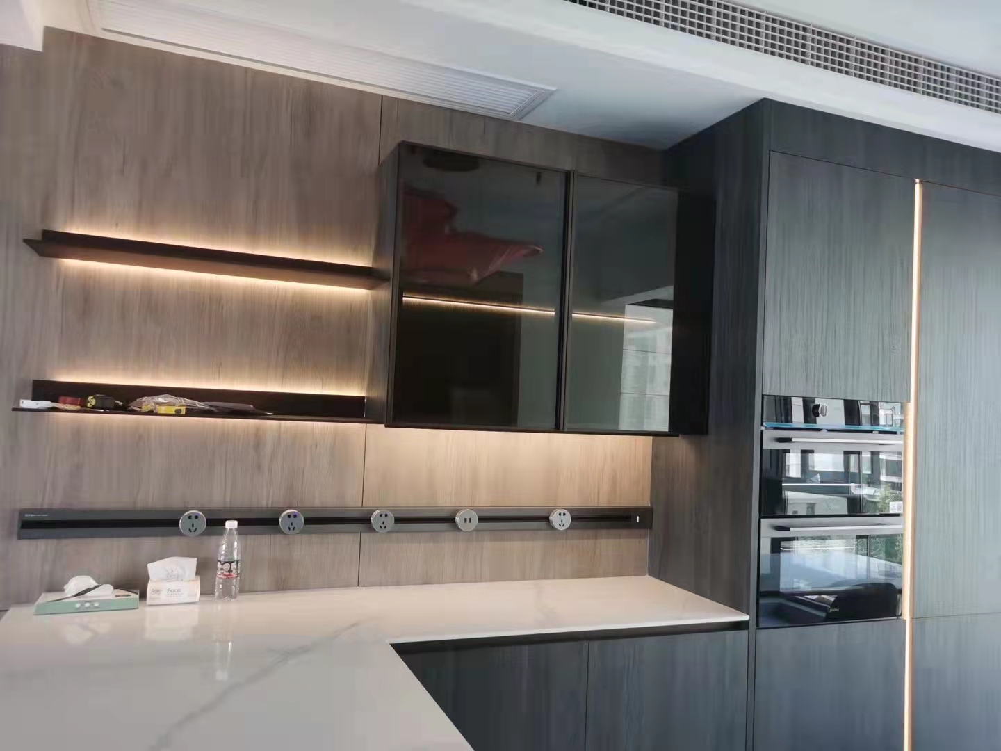 movable kitchen electrical black LED  recessed and surface track Socket with 3 gang power socket /60CM power track socket