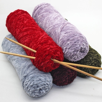 Wholesale 100% Polyester Fuzzy Chenille Yarn - Velvet Worsted Weight Chunky Yarn