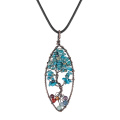 Pendentif ovale arbre de vie porte-clés et collier pour femmes cristal Chakra pierres roulées bijoux