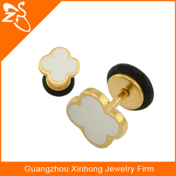 fashion small gold earrings, new design gold earring models, white flower gold plated earring