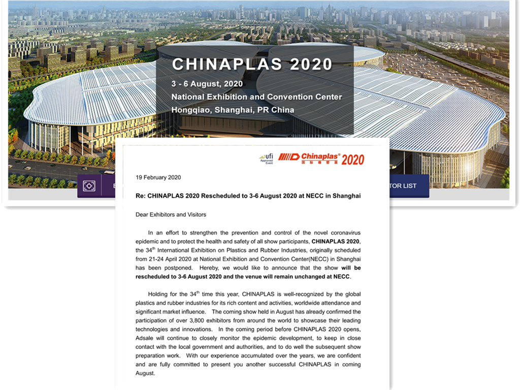 2020 Chinaplas Rescheduled 1