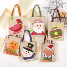 Reusable Burlap Jute Tote Bags for Christmas Party Supplies and Gifts