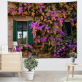 Yellow Purple Flower Wall Tapestry Countryside Window Floral Tapestry Wall Hanging for Livingroom Bedroom Dorm Home Decor