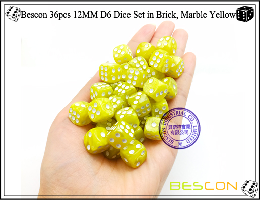 Bescon 36pcs 12MM D6 Dice Set in Brick, Marble Yellow-4