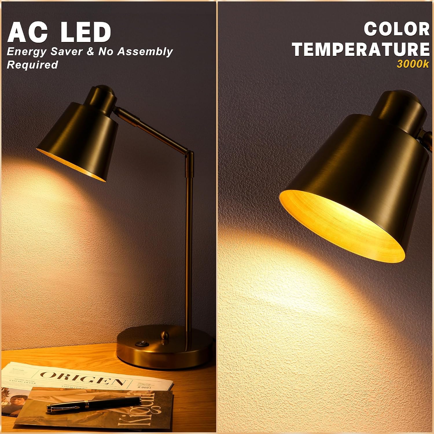 Metal LED Desk Lamp Dual USB Swivel Arm 3000K (7) Metal LED Desk Lamp Dual USB Swivel Arm 3000K (7)