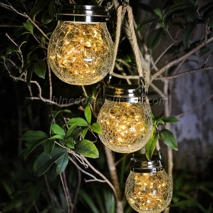 Garden Night Solar Holiday Decoration Ball-Shaped Crackle Glass Table Lamp