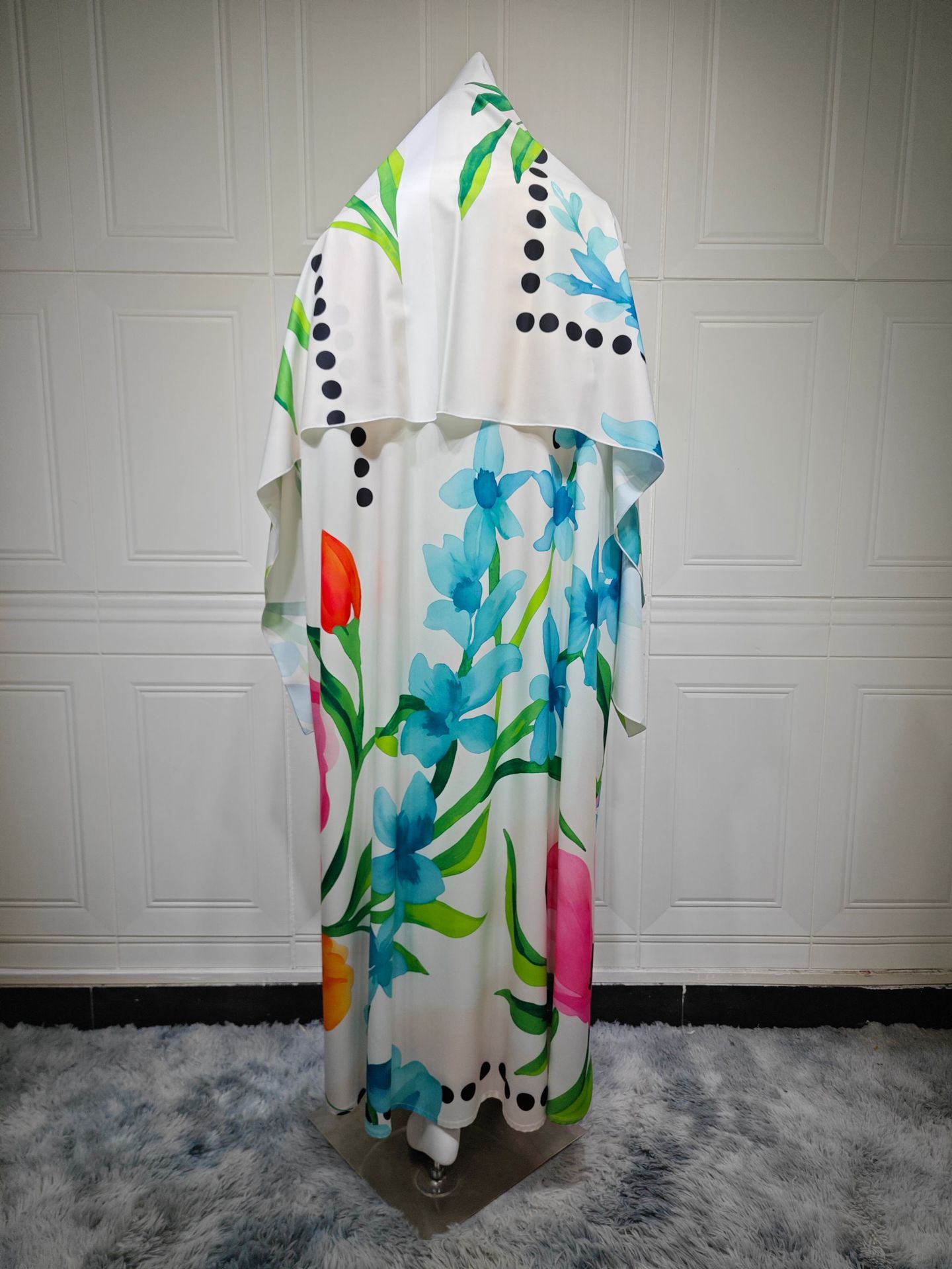 طقم عباية أنيقة بطبعة زهور مع وشاح متناسق MQ244 (3) Elegant Floral Print Abaya Set with Matching Scarf MQ244 (3)