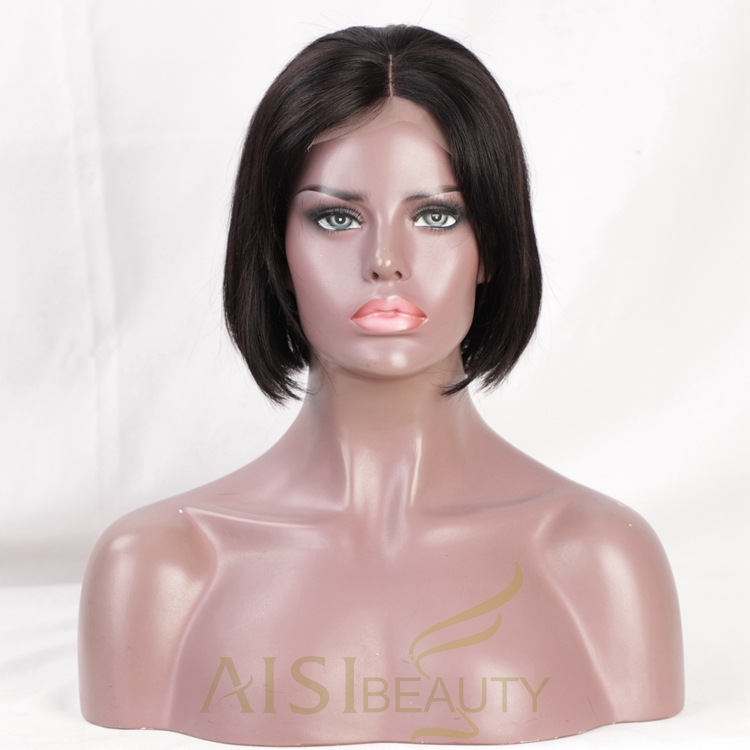 Aisi Beauty Cheap Short Silky Straight Short Bob Black Wig Middle Part Swiss Lace Wig Synthetic Lace Front Wigs For Black Women