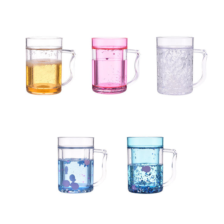 16oz Durable Freezer Mugs Double Wall Gel Frosty Freezer Mugs, Drinking Ice Cups with Handle Freezable Beer Mug