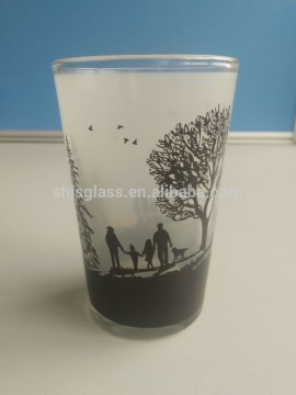 Frosted glass cup with scenery printing