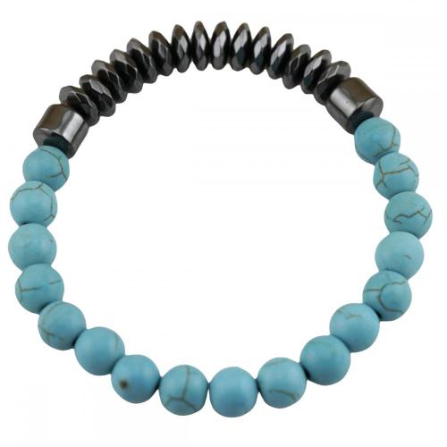 Gemstone 8MM Round Beads Faceted Abacus Hematite Magnetic Bracelets Crystal Quartz Stretch Bangle for Men Women