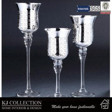 Long-Stem Glass Tealight Candleholders With Electro-Piated