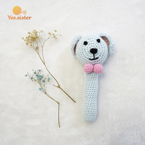 Handgjord Amigurumi Dog Crochet Baby Rattle Ring