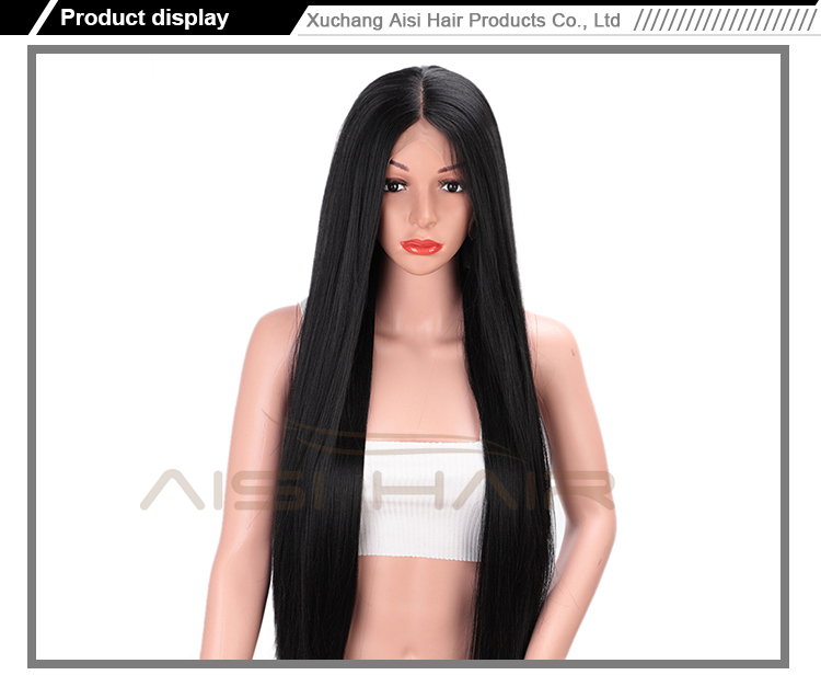 Aisi Hair Cheap 13x4 Long Silky Straight Lace Front Black Wigs Heat Resistant Synthetic Fiber Wig  Middle Part Wigs for Women