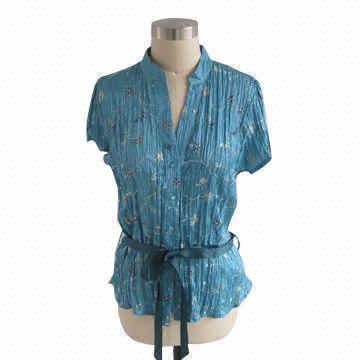 Ladies' woven blouse, crinkle, made of cotton fabric